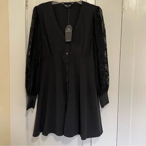 Disturbia Black Dress with Lace Sleeves gothic romantic size 12